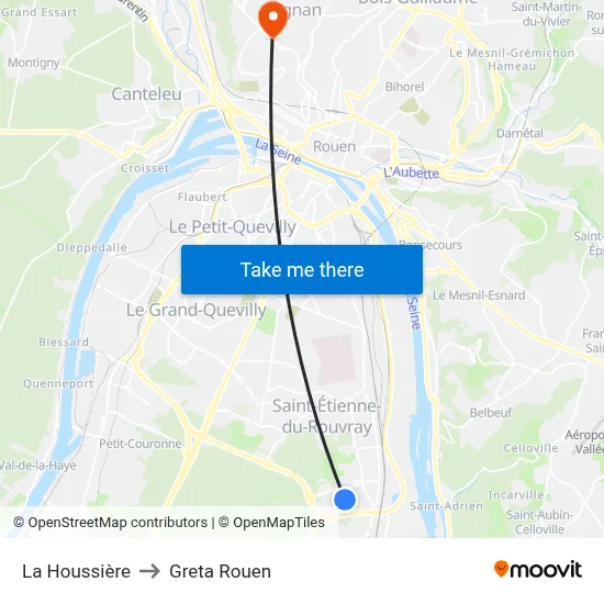 La Houssière to Greta Rouen map