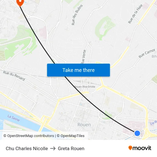 Chu Charles Nicolle to Greta Rouen map