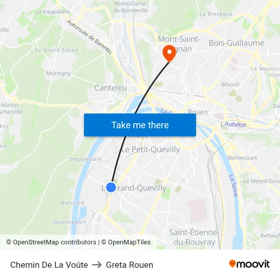 Chemin De La Voûte to Greta Rouen map