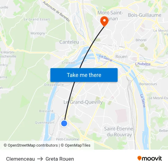 Clemenceau to Greta Rouen map