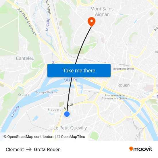 Clément to Greta Rouen map