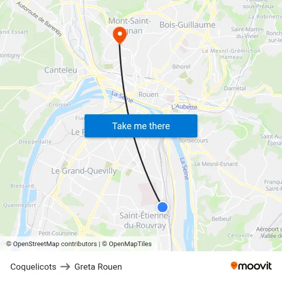 Coquelicots to Greta Rouen map