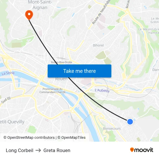 Long Corbeil to Greta Rouen map