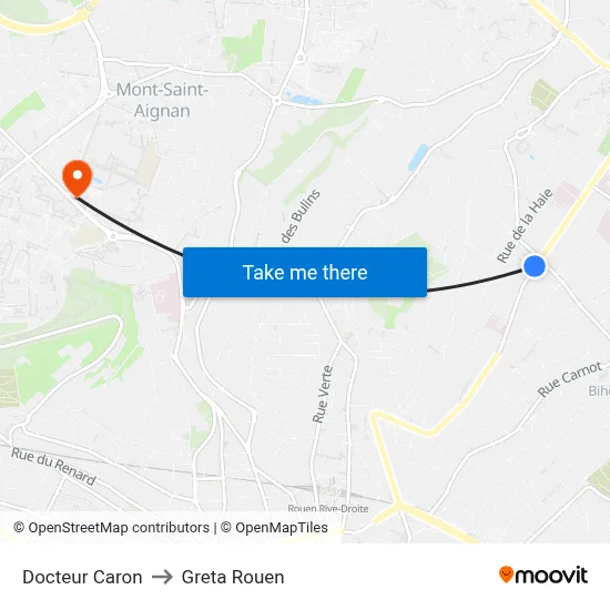 Docteur Caron to Greta Rouen map