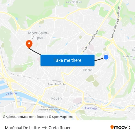 Maréchal De Lattre to Greta Rouen map