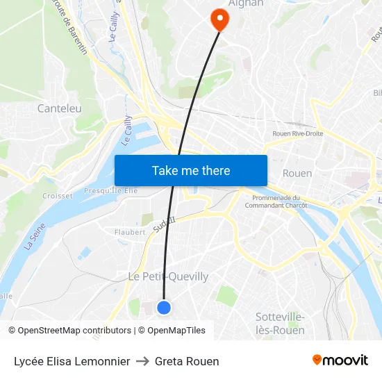 Lycée Elisa Lemonnier to Greta Rouen map