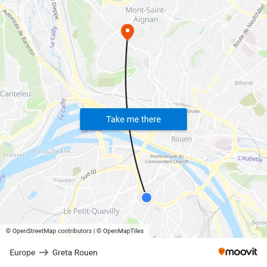 Europe to Greta Rouen map