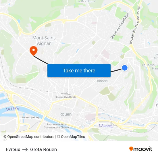 Evreux to Greta Rouen map