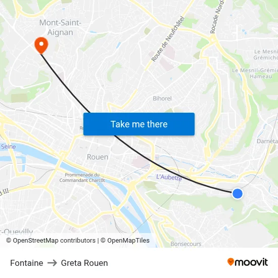 Fontaine to Greta Rouen map