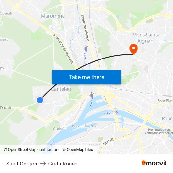 Saint-Gorgon to Greta Rouen map