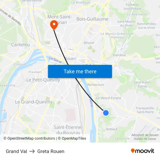 Grand Val to Greta Rouen map
