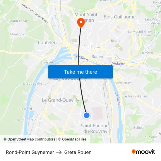 Rond-Point Guynemer to Greta Rouen map
