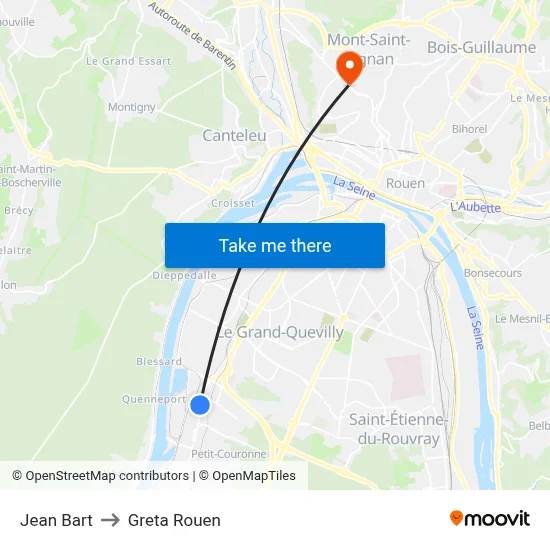 Jean Bart to Greta Rouen map