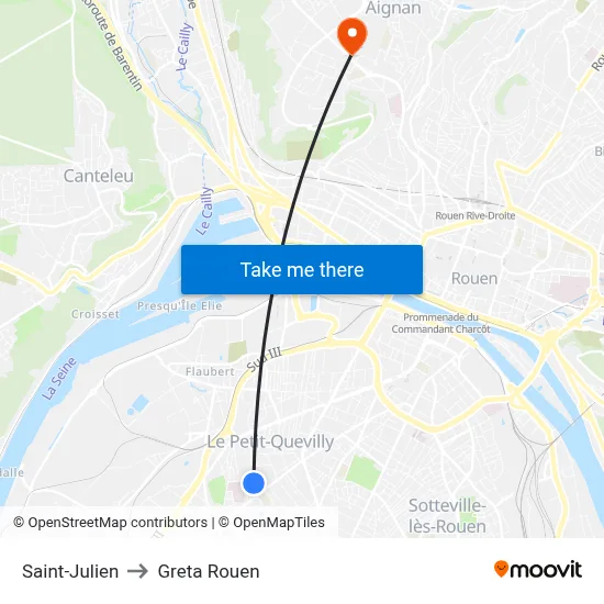 Saint-Julien to Greta Rouen map
