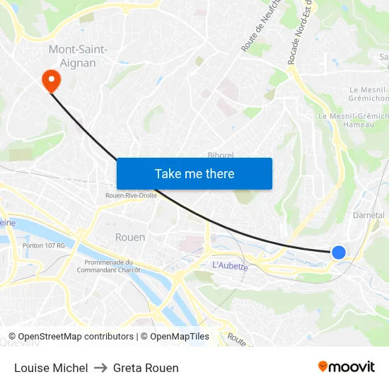 Louise Michel to Greta Rouen map