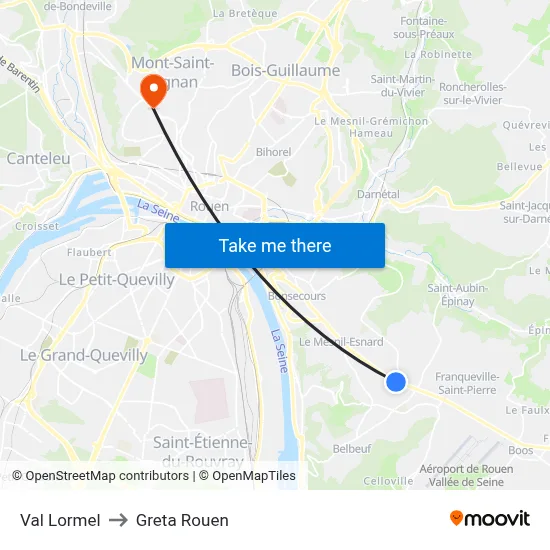 Val Lormel to Greta Rouen map