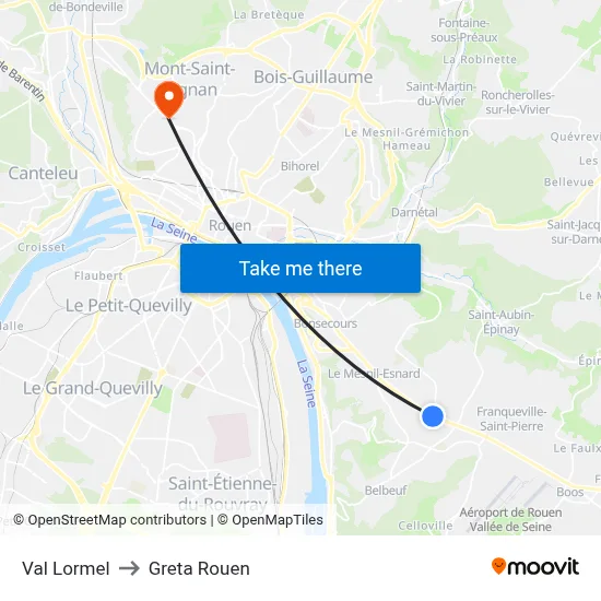 Val Lormel to Greta Rouen map