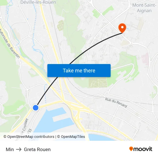 Min to Greta Rouen map