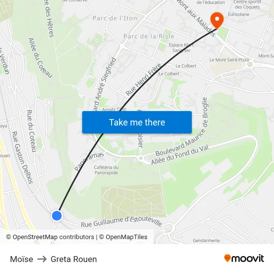 Moïse to Greta Rouen map