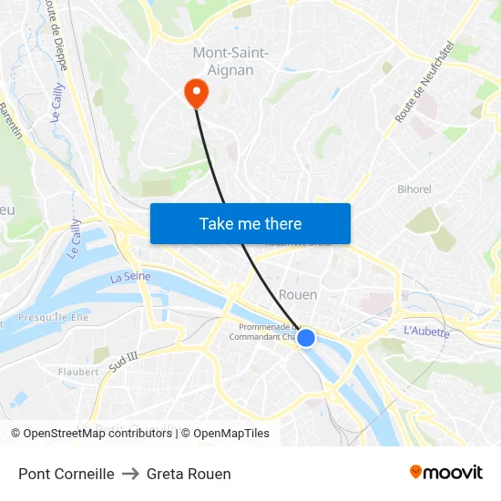 Pont Corneille to Greta Rouen map