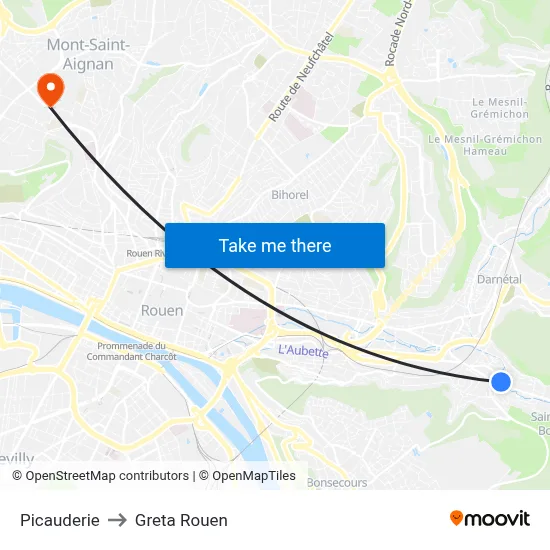 Picauderie to Greta Rouen map