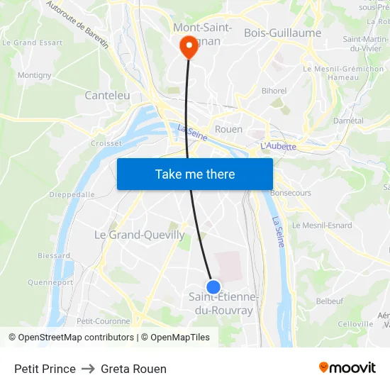 Petit Prince to Greta Rouen map
