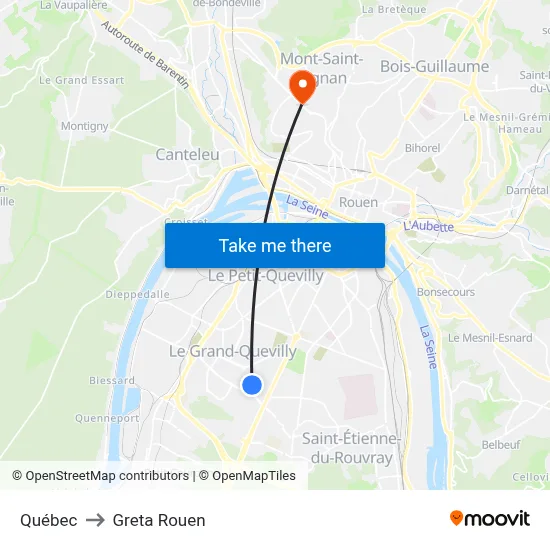 Québec to Greta Rouen map