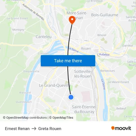 Ernest Renan to Greta Rouen map