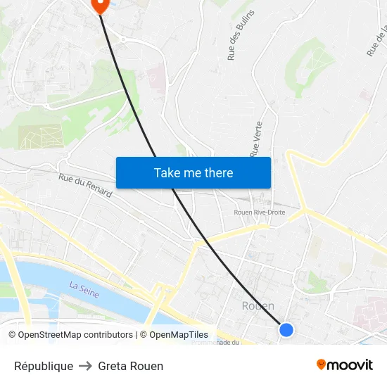 République to Greta Rouen map