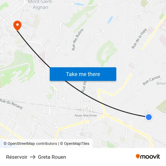 Réservoir to Greta Rouen map