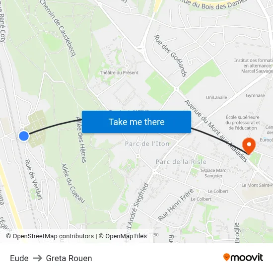 Eude to Greta Rouen map