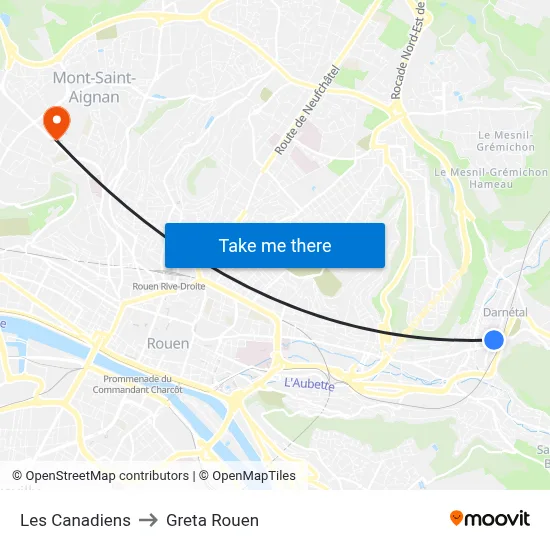 Les Canadiens to Greta Rouen map