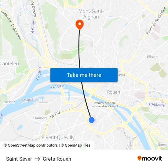 Saint-Sever to Greta Rouen map