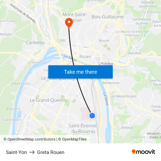 Saint-Yon to Greta Rouen map