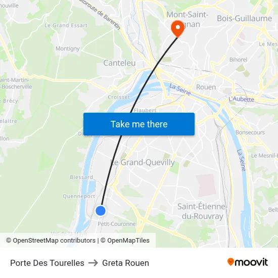 Porte Des Tourelles to Greta Rouen map