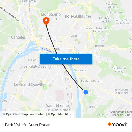 Petit Val to Greta Rouen map