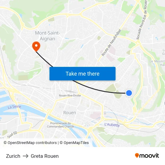 Zurich to Greta Rouen map