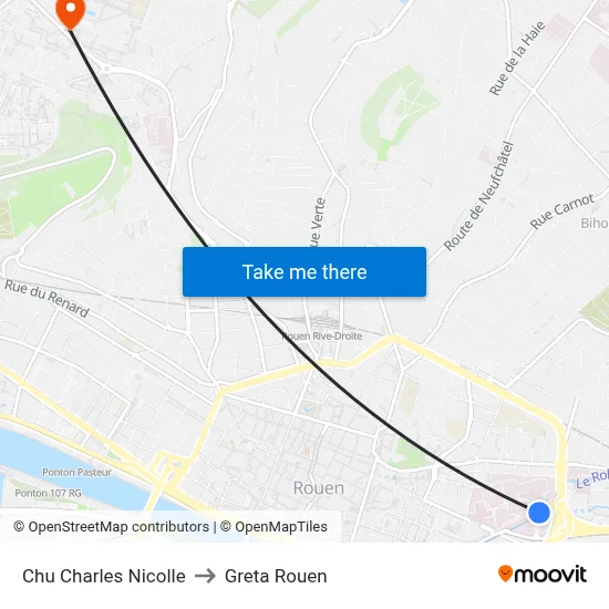 Chu Charles Nicolle to Greta Rouen map