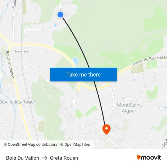Bois Du Vallon to Greta Rouen map