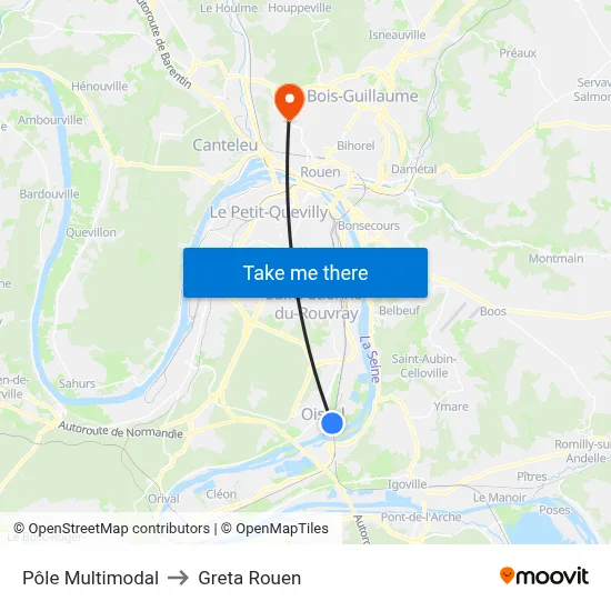 Pôle Multimodal to Greta Rouen map