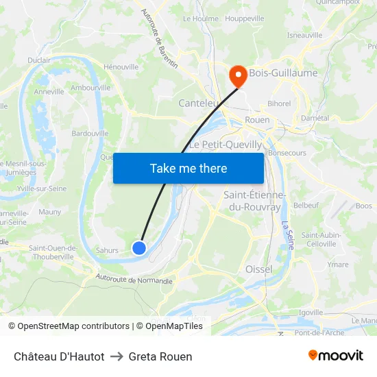 Château D'Hautot to Greta Rouen map