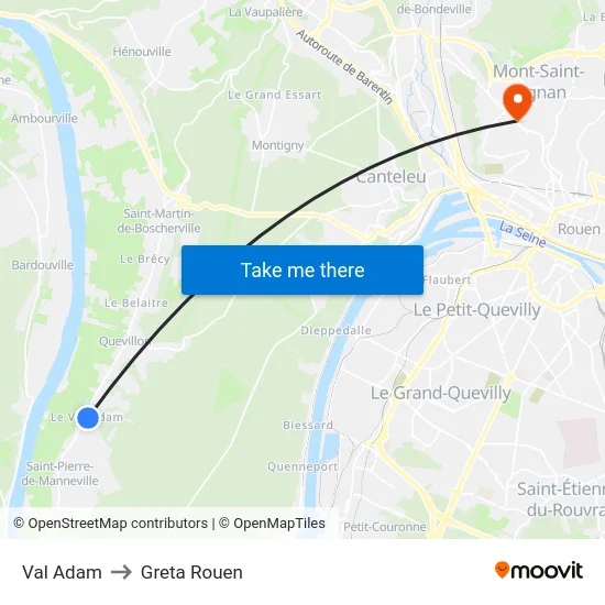 Val Adam to Greta Rouen map