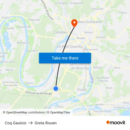 Coq Gaulois to Greta Rouen map