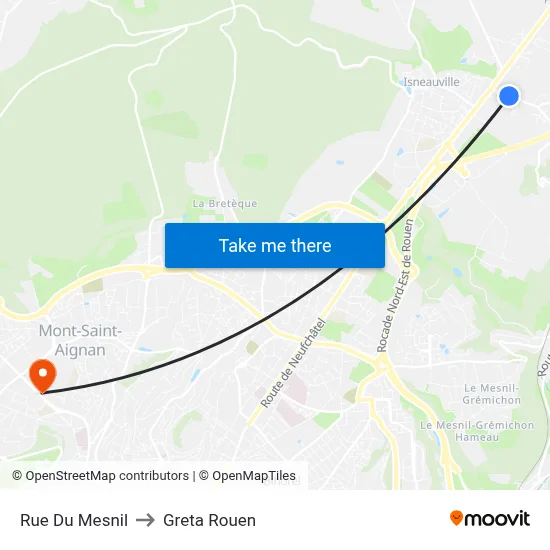Rue Du Mesnil to Greta Rouen map