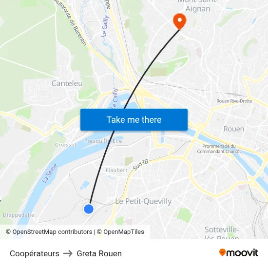 Coopérateurs to Greta Rouen map
