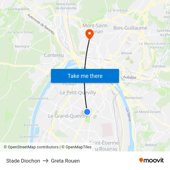 Stade Diochon to Greta Rouen map