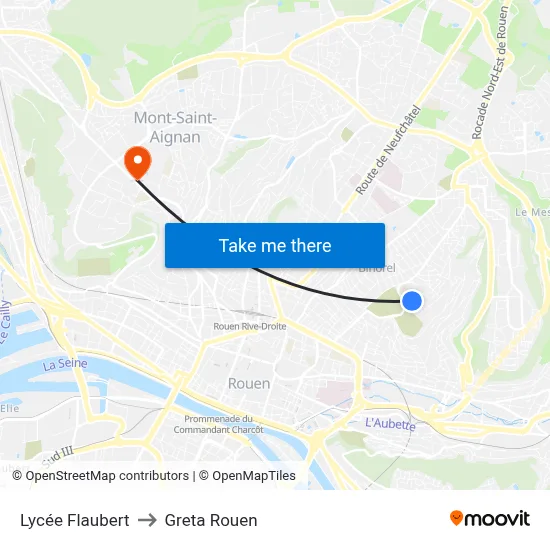 Lycée Flaubert to Greta Rouen map
