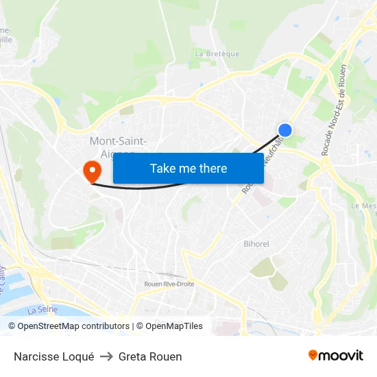 Narcisse Loqué to Greta Rouen map