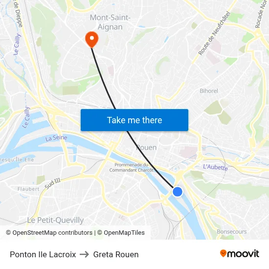 Ponton Ile Lacroix to Greta Rouen map