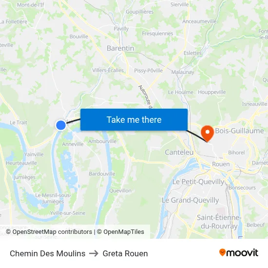 Chemin Des Moulins to Greta Rouen map